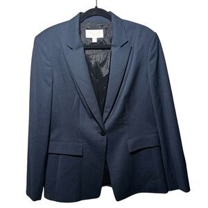 Hugo Boss Womens Navy Cross Hatch Career Blazer Size 12 One Button Lined Jacket
